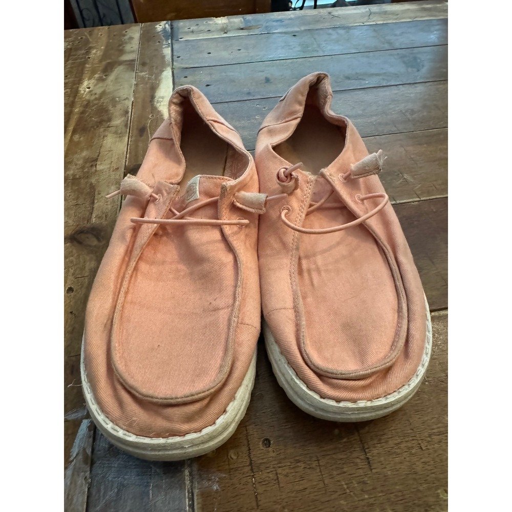 Hey Dude Wendy Canvas Coral Pink Slip On Loafers Shoes Womens 10 40902-680
